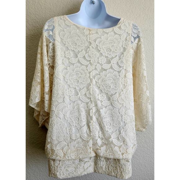 Brittany Black Cream Lace Overlay Dolman Sleeve Top XL Lightweight Soft Flowy - Picture 3 of 5